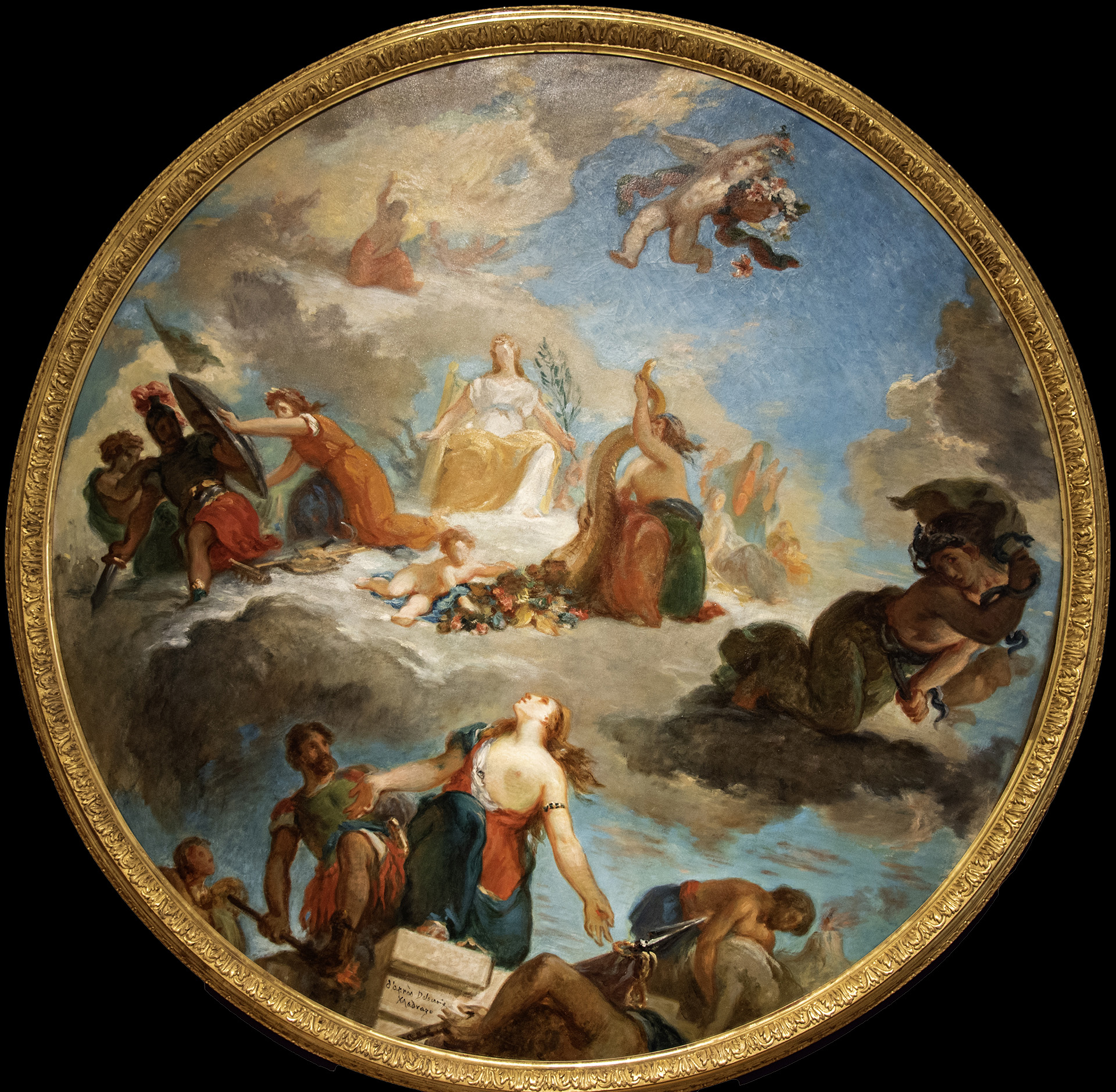 Raimundo de Madrazo y Garreta (1841-1920) Copie réduite de la partie, centrale du plafond du salon de la Paix à l'Hotel de Ville - peint par Eugène Delacroix