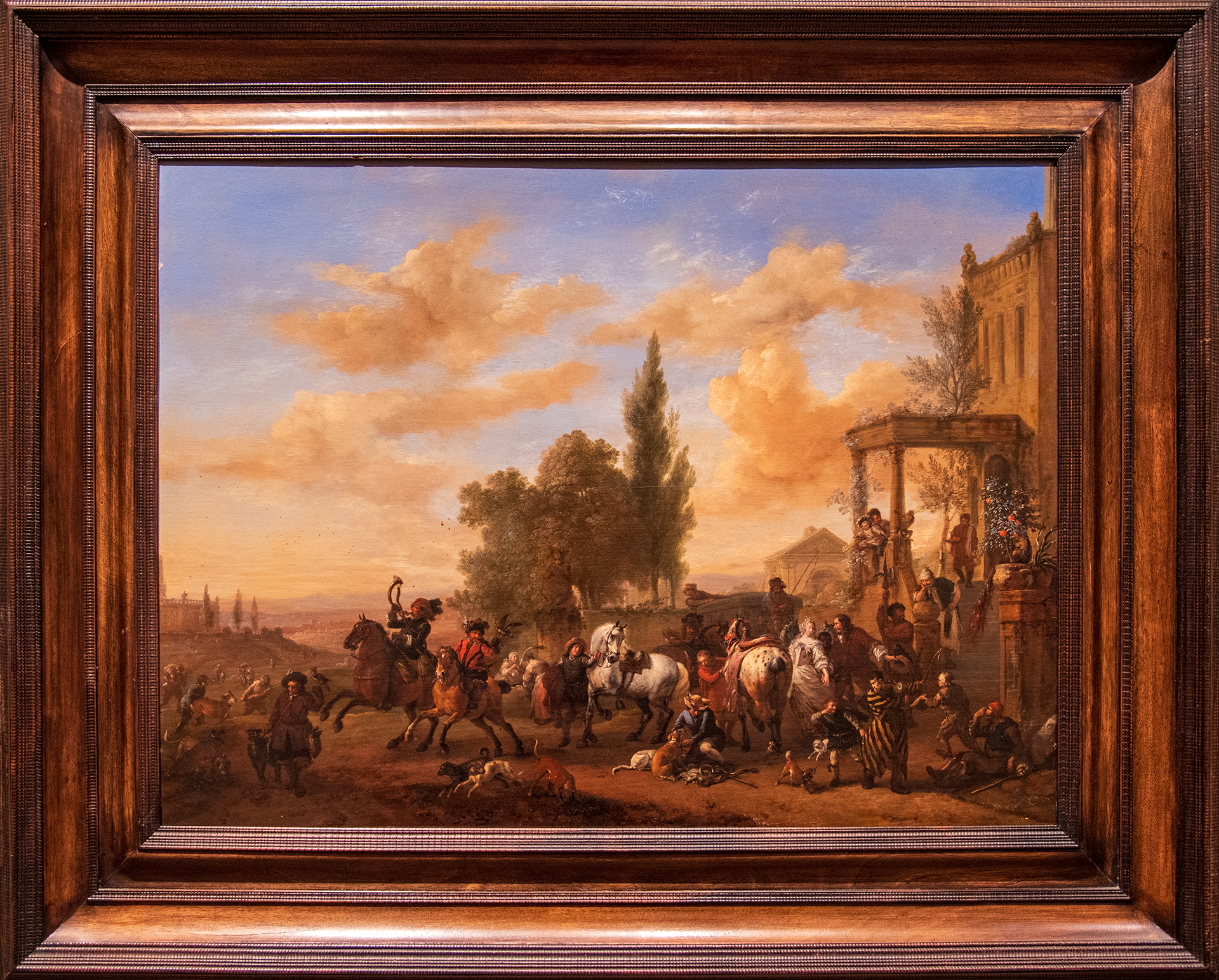 Philips WOUWERMAN (1619 - 1668), Départ pour la chasse au faucon - Vers 1665 - 1668 - Huile sur bois